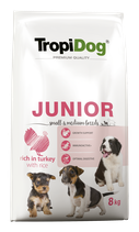 TropiDog Premium Junior für kleine Rassen mit Truthahn & Reis