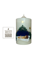 Weihnachtskerze "Jesus in der Nische blau 10x15"