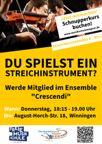 Streicherensemble "Crescendi" (8-99 J.) in Winningen, August-Horch-Str. 18 // 31.10.24 bis 21.11.24 // Donnerstags 18.15 - 19.00 Uhr bei Elke Eicher