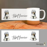 Tasse mit Korkboden | B-Ware | abstrakte Grafik & Schriftzug Tibet Terrier