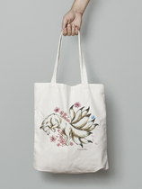 Sac en coton bio écru imprimé illustration "kitsune et cerisier" Tote bag