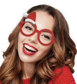 Occhiali di Natale Cappello di Babbo Natale - rosso con glitter