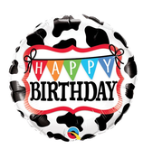 PALLONCINO IN FOIL 18" STAMPATO MUCCA CON BANDIERINE HAPPY BIRTHDAY