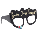 Occhiali di Carta Buon Compleanno Nero e Oro 6pz