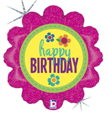 Palloncino in Foil 18" Junior Shape Fiore Happy Birthday "Button Flowers"