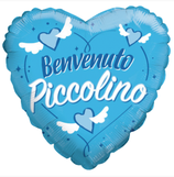 Palloncino in Foil 18" Cuore Celeste "Benvenuto Piccolino"