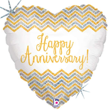 Palloncino in Foil 18" Cuore Chevron "Happy Anniversary"