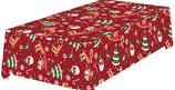 Tovaglia di Plastica Rossa con Simboli Natalizi 2,74mt