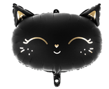 PALLONCINO in foil Mylar a forma di Faccia di Gatto Nero e Oro 48x36cm