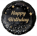 Palloncino in Foil 18" Happy Birthday con Stelle "Black & Gold"