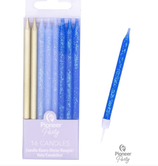 Candelina Stelo 7.5cm Sfumature Blu Glitter e Oro 16pz