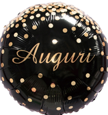 PALLONCINO IN FOIL 18" NERO E ORO "AUGURI"