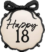 Palloncino in Foil 22" Happy 18 con Fiocco Nero "Elegant Milestone"