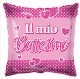 Palloncino in Foil 18" Quadrato "Il mio Battesimo" Rosa