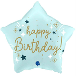 Palloncino in Foil 18" Stella Celeste "Happy Birthday"