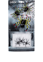 Set ragno. Cont. ragnatela 5 gr, 3 ragni 4x5 cm, 2 ragni 6x8 cm, 1 ragno 9x10 cm 1 pz