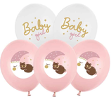 Palloncino in Lattice 12" Orsetto su Luna Rosa "Baby Girl" 6pz