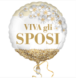 Palloncino in Foil 18" Matrimonio "Viva gli Sposi" in oro con fiori