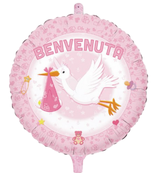 Palloncino in Foil 18" Cicogna Rosa "Benvenuta"