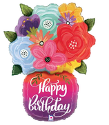 Palloncino in Foil 39" Super Shape Happy Birthday Vaso di Fiori