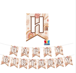 festone scritta happy birthday con arcobaleno e foglie