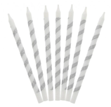 Candelina Stelo 12.5cm Swirl Bianco e Argento Glitter