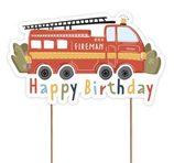 Cake Topper Happy Birthday Camion Vigili del Fuoco 20cm