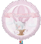 Palloncino in Foil 18" Elefantino con Mongolfiera Rosa "Benvenuta"