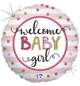 Palloncino in Foil 18" Nascita Rosa "Welcome Baby Girl/Boy"