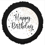 Palloncino in Foil 18" Nero e Bianco Happy Birthday "Black & White"