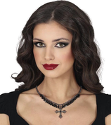 Collana con Croce e Pietre Pendenti Nere