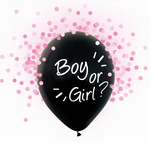 Palloncino in Lattice 12" Nero con Stampa Boy or Girl? con Confetti Rosa 4pz
