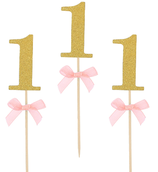 picks con 1 oro e fiocco rosa 10pz