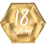 Piatto carta 18cm Esagonale 18anni "18th Birthday" 6pz