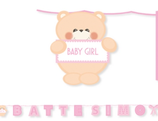 Kit Scritta Maxi Battesimo Teddy Rosa
