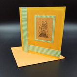 Carte Château de princesse sur fond orange et rayures vertes
