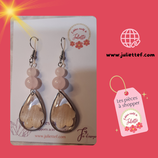 Boucles d'oreilles pierres naturelles Quartz rose et bambou