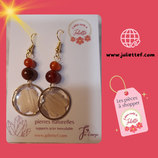 Boucles d'oreilles pierres naturelles Cornaline et bambou