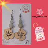 Boucles d'oreilles Fleur en bois naturel - Amazonite