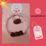 Parure enfant - bracelet perles à facettes et marron et bague biscuit