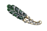 Art Deco 14 karaat gouden met platina "Aigrette" broche bezet met jade en diamanten.