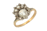 14 Karaat goud met zilveren 'Kroon' ring, bezet met roosgeslepen diamanten, ca.1.25 ct.