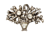 14 Karaat goud met zilveren giardinetto broche/hanger met roosdiamanten, ca.2.15 ct.