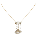 18 Karaat gouden Art Nouveau collier waaraan ornament met insect, bezet met diamanten.