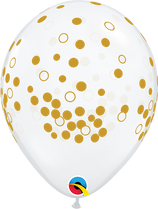 6 Ballons Qualatex Transparents avec dessins Confettis Or