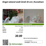 Engel sitzend weiß Groß 30 cm aus Kunstharz
