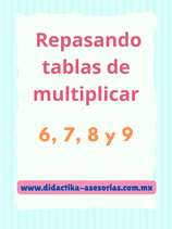Tarjetas de las tablas de multiplicar 6, 7, 8 y 9