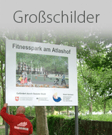 Werbeschild, groß, wetterfest und beschriftet.