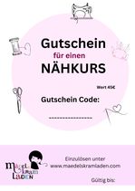 Gutschein Erwachsenen Nähkurs - digital zum aujsdrucken