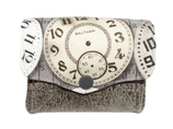Petit porte-monnaie accordéon pour homme, en  tissu gris avecdes montres , faux cuir gris,  3 compartiments